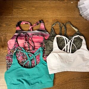 Lululemon Pink and Green Sports Bras with Strappy Details